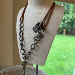 Chunky silver toned chain with key and affirmation charms